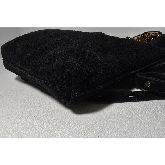 Madewell Slim Brooklyn Crossbody Bag Black Suede: Tortoise Chain Handle Edition - Picture 5 of 8